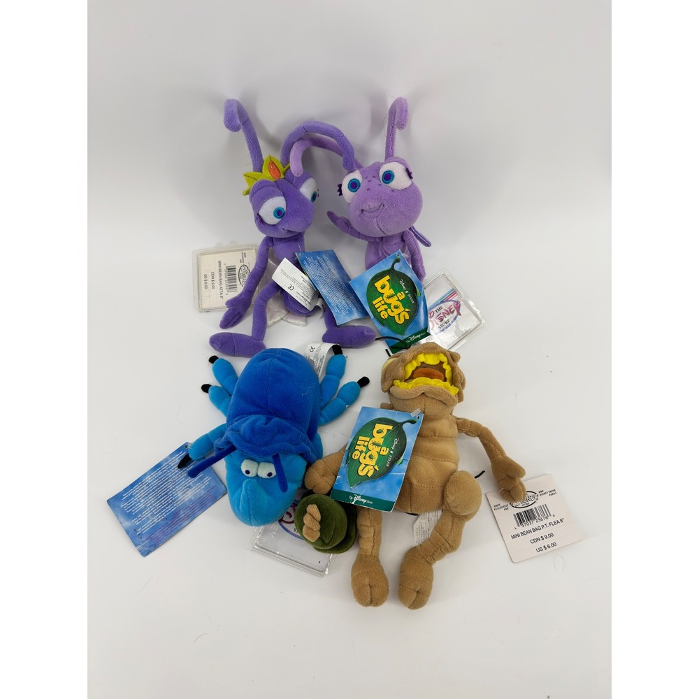 Disney Store A Bugs Life Plush Lot Princess Atta Dot Dim PT Flea 8 Inch NWT